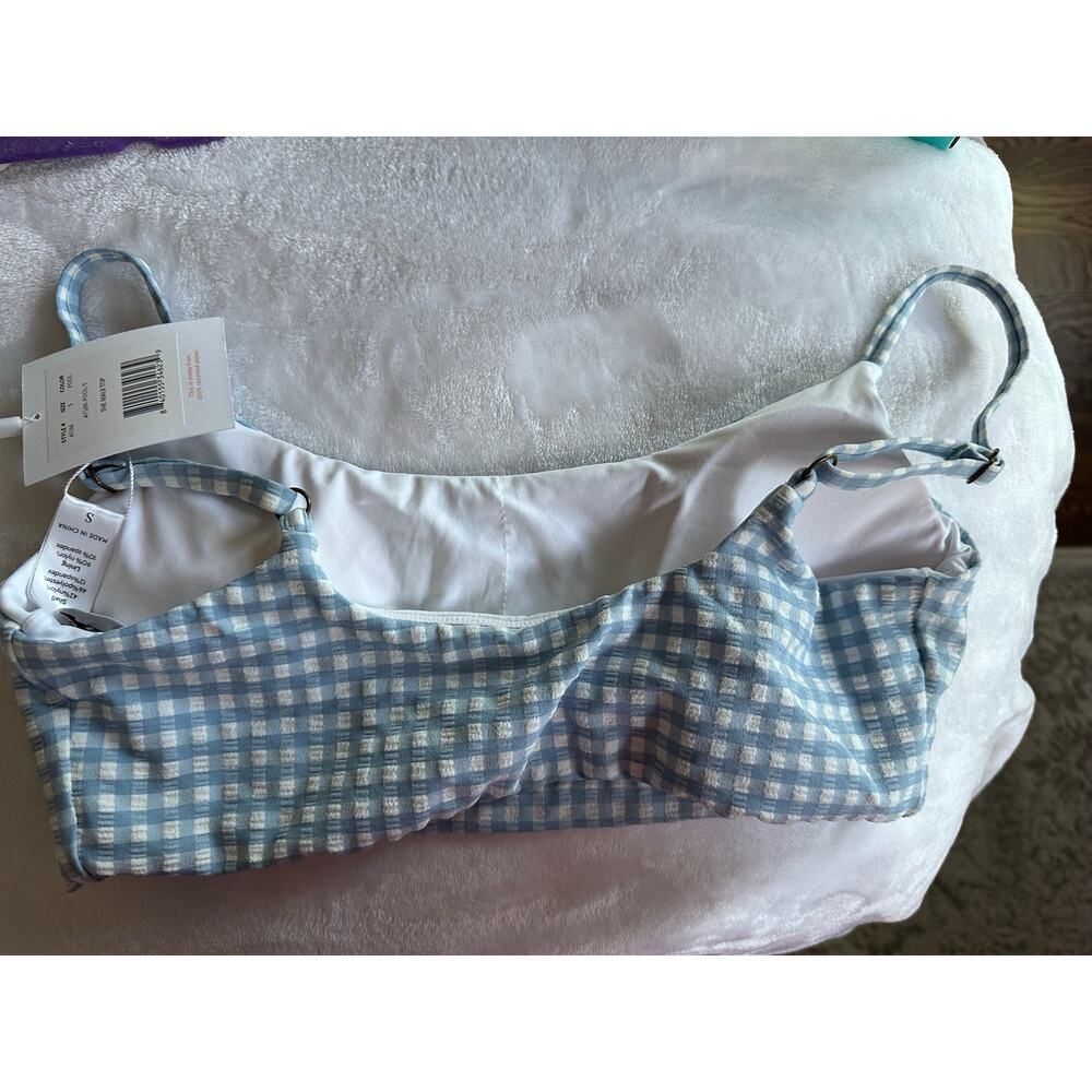 Andie Swim The Maui Bikini Top Pool Blue Gingham Small NEW NWT - Picture 4 of 4